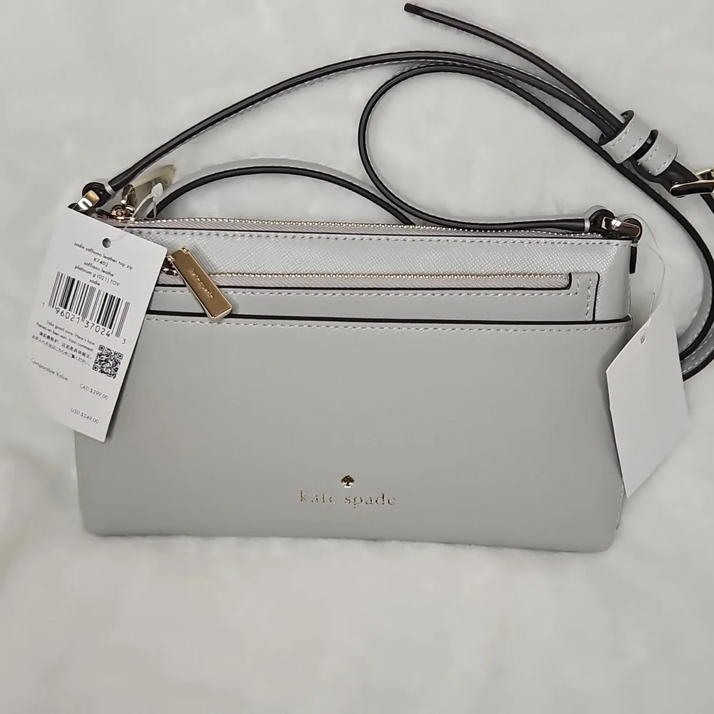 Kate Spade Sadie Crossbody Set Saffiano Leather Stone Path Gray Gold